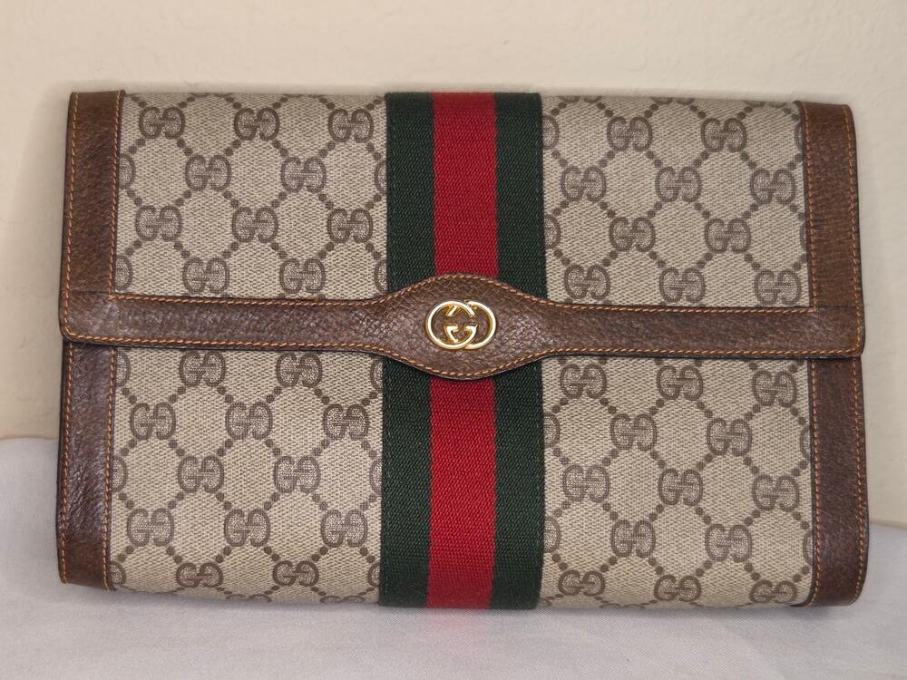 Gucci GG Supreme Web Clutch Bag Envelope Pouch Italy Ophidia Vintage Monogram